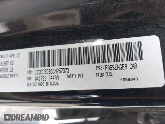 2012 Chrysler 200 Limited with VIN 1C3CCBCB5CN257373, listed as a IAAI auction lot 42111275 with 147,741 mi miles. Bid and sale history available at carsss.com. Image 9.