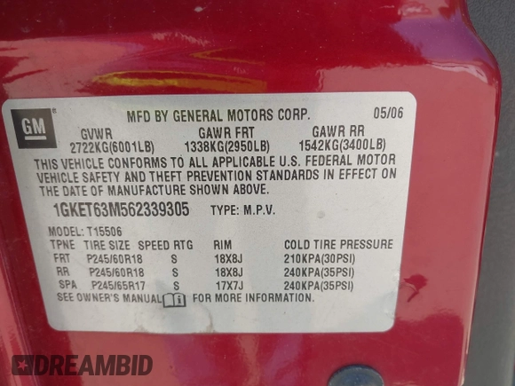 2006 GMC Envoy Denali z VIN 1GKET63M562339305, wystawiony jako IAAI lot #42445318 z przebiegiem 211 523 mil mil oraz . Historia ofert i sprzedaży dostępna na DreamBid. Obrazek 9.