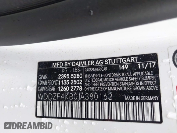 2018 Mercedes-Benz E-Class E 300 with VIN WDDZF4KB0JA380163, listed as a IAAI auction lot 42000543 with 75,314 mi miles. Bid and sale history available at carsss.com. Image 9.