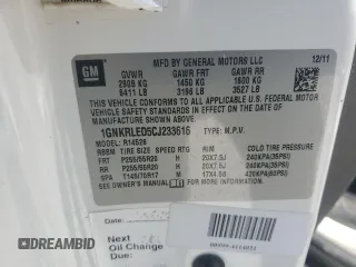 2012 Chevrolet Traverse LTZ z VIN 1GNKRLED5CJ233616, wystawiony jako Copart lot #52309145 z przebiegiem Nie podano mil oraz Szkoda całkowita • Salvage title. Historia ofert i sprzedaży dostępna na DreamBid. Obrazek 13.