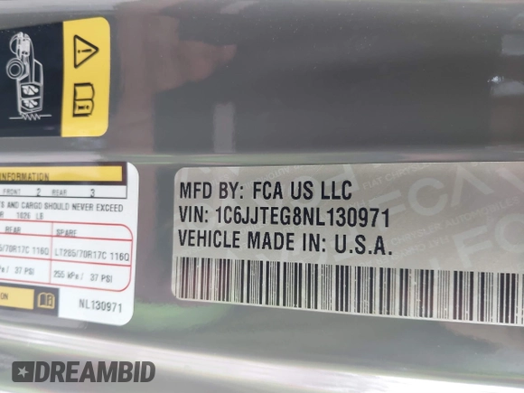2022 Jeep Gladiator Mojave z VIN 1C6JJTEG8NL130971, wystawiony jako IAAI lot #41163074 z przebiegiem 47 142 mil mil oraz . Historia ofert i sprzedaży dostępna na DreamBid. Obrazek 9.