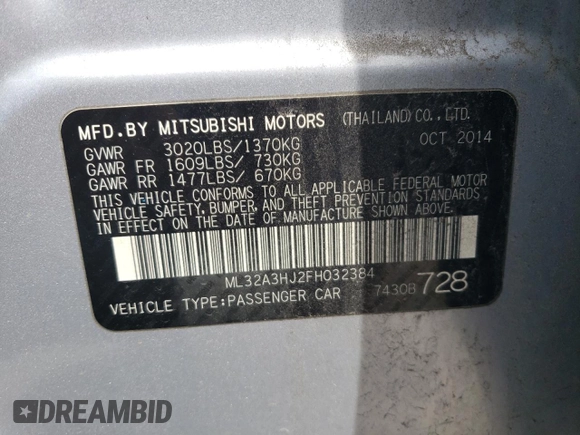 2015 Mitsubishi Mirage DE z VIN ML32A3HJ2FH032384, wystawiony jako Copart lot #54233015 z przebiegiem 87 927 mil mil oraz Szkoda całkowita • Salvage title. Historia ofert i sprzedaży dostępna na DreamBid. Obrazek 14.