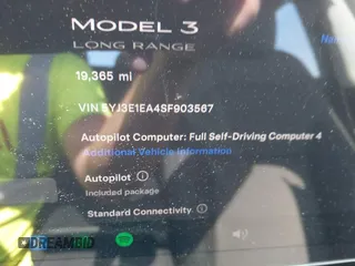 2025 Tesla Model 3 Long Range with VIN 5YJ3E1EA4SF903567, listed as a IAAI auction lot 42453246 with 19,365 mi miles and . Bid and sale history available at DreamBid. Image 7.