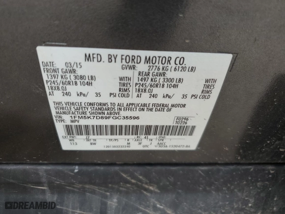 2015 Ford Explorer XLT with VIN 1FM5K7D89FGC35596, listed as a Copart auction lot 48043865 with 272,970 mi miles and Salvage Title. Bid and sale history available at carsss.com. Image 13.