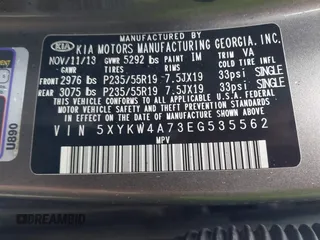2014 Kia Sorento SX with VIN 5XYKW4A73EG535562, listed as a IAAI auction lot 41437275 with 1 mi miles. Bid and sale history available at carsss.com. Image 9.