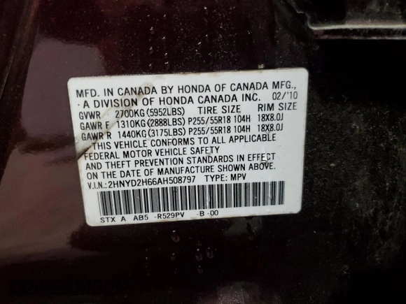 2010 Acura MDX Technology Pkg with VIN 2HNYD2H66AH508797, listed as a Copart auction lot 52759875 with 183,256 mi miles and Salvage Title. Bid and sale history available at carsss.com. Image 14.