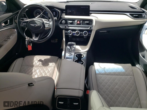 2023 Genesis G70 3.3T with VIN KMTG54TE4PU113520, listed as a Copart auction lot 49345075 with 35,625 mi miles and Salvage Title. Bid and sale history available at DreamBid. Image 8.