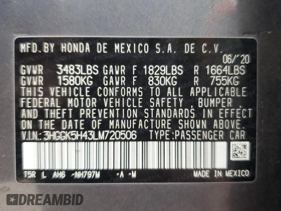 2020 Honda Fit LX with VIN 3HGGK5H43LM720506, listed as a Copart auction lot 51010455 with 33,095 mi miles and Salvage title. Bid and sale history available at DreamBid. Image 15.