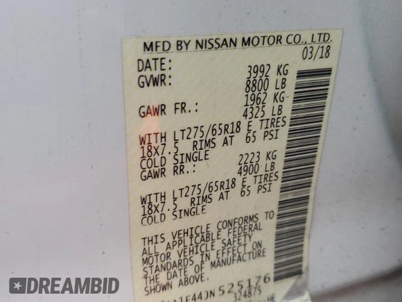 2018 Nissan Titan XD SV with VIN 1N6AA1F44JN525176, listed as a Copart auction lot 48358385 with 115,535 mi miles and Salvage Title. Bid and sale history available at carsss.com. Image 12.