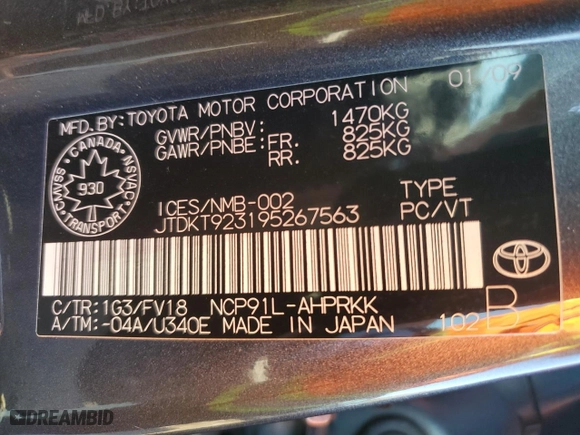 2009 Toyota Yaris with VIN JTDKT923195267563, listed as a Copart auction lot 47628015 with 252,367 mi miles and Clean Title. Bid and sale history available at carsss.com. Image 12.
