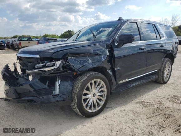2021 Cadillac Escalade Premium Luxury with VIN 1GYS4BKL1MR375018, listed as a Copart auction lot 70282674 with 47,082 mi miles and Salvage Title. Bid and sale history available at carsss.com. Image 1.