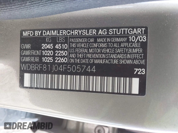 2004 Mercedes-Benz C 240 with VIN WDBRF81J04F505744, listed as a IAAI auction lot 40868341 with 155,854 mi miles and . Bid and sale history available at DreamBid. Image 9.