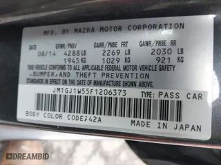 2015 Mazda Mazda6 i Grand Touring with VIN JM1GJ1W55F1206373, listed as a IAAI auction lot 41606107 with NaN miles. Bid and sale history available at carsss.com. Image 9.