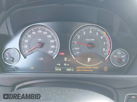 2015 BMW M4 with VIN WBS3R9C57FK331601, listed as a IAAI auction lot 42403644 with 78,794 mi miles and . Bid and sale history available at DreamBid. Image 7.