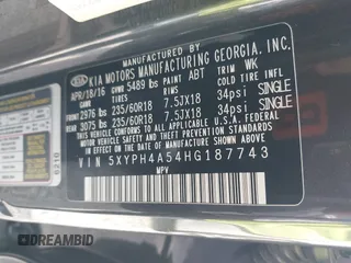 2017 Kia Sorento EX V6 with VIN 5XYPH4A54HG187743, listed as a IAAI auction lot 41490227 with 208,553 mi miles. Bid and sale history available at carsss.com. Image 9.