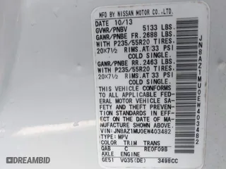 2014 Nissan Murano S with VIN JN8AZ1MU0EW403482, listed as a IAAI auction lot 41806817 with 76,624 mi miles. Bid and sale history available at carsss.com. Image 9.