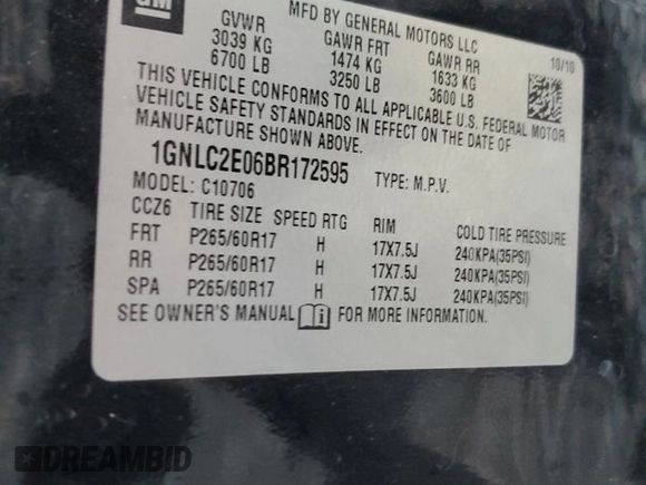2011 Chevrolet Tahoe Commercial with VIN 1GNLC2E06BR172595, listed as a Copart auction lot 81598064 with 317,477 mi miles and Salvage title. Bid and sale history available at DreamBid. Image 13.