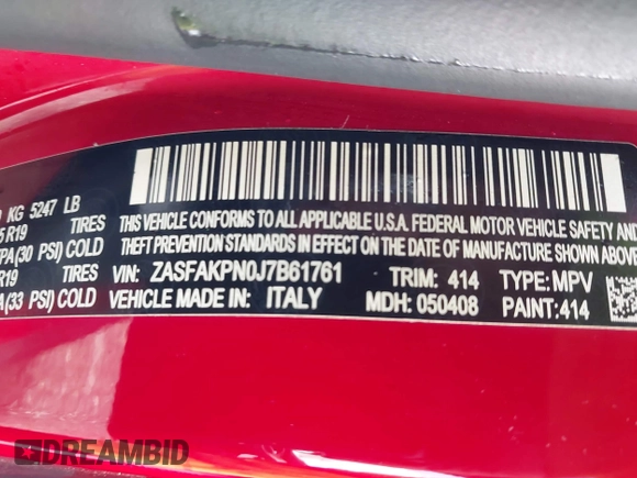 2018 Alfa Romeo Stelvio Sport z VIN ZASFAKPN0J7B61761, wystawiony jako IAAI lot #41144776 z przebiegiem 34 314 mil mil oraz . Historia ofert i sprzedaży dostępna na DreamBid. Obrazek 9.
