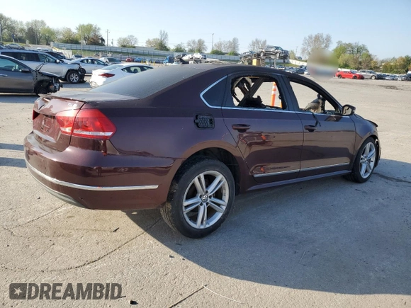 2013 Volkswagen Passat SE with VIN 1VWBN7A34DC089486, listed as a Copart auction lot 51779185 with Not provided miles and Non repairable. Bid and sale history available at DreamBid. Image 3.