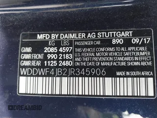 2018 Mercedes-Benz C 300 with VIN WDDWF4JB2JR345906, listed as a IAAI auction lot 41933916 with 56,290 mi miles and . Bid and sale history available at carsss.com. Image 9.