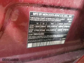 2001 Mercedes-Benz M-Class with VIN 4JGAB54E01A274517, listed as a Copart auction lot 53370745 with 145,613 mi miles and Clean Title. Bid and sale history available at carsss.com. Image 13.