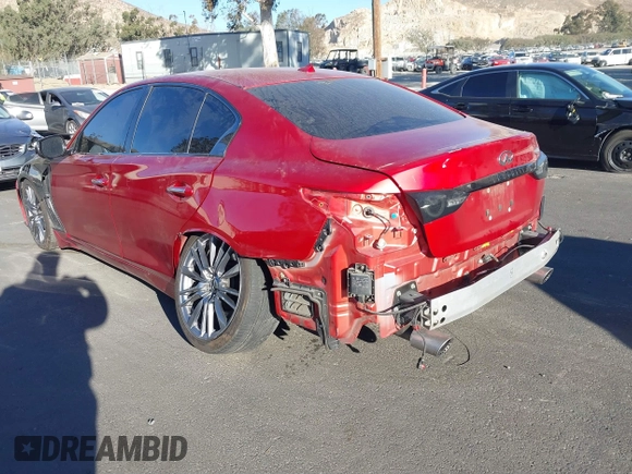 2021 Infiniti Q50 Red Sport 400 with VIN JN1FV7DP3MM850783, listed as a IAAI auction lot 41335175 with 59,113 mi miles and . Bid and sale history available at DreamBid. Image 3.