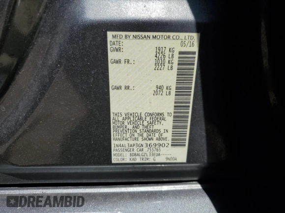 2016 Nissan Altima S z VIN 1N4AL3AP3GN369902, wystawiony jako Copart lot #51079005 z przebiegiem 81 730 mil mil oraz Szkoda całkowita • Salvage title. Historia ofert i sprzedaży dostępna na DreamBid. Obrazek 14.