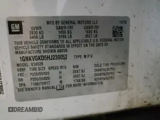 2017 Chevrolet Traverse LT with VIN 1GNKVGKD5HJ230052, listed as a Copart auction lot 43388625 with 122,633 mi miles and Clean Title. Bid and sale history available at DreamBid. Image 13.