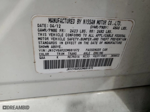 2012 Infiniti G37 Sedan x with VIN JN1CV6AR2CM681972, listed as a Copart auction lot 46988025 with 197,030 mi miles and Salvage Title. Bid and sale history available at carsss.com. Image 15.
