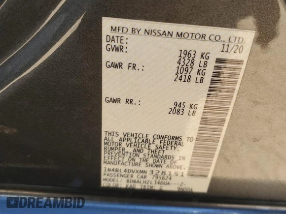 2021 Nissan Altima SV z VIN 1N4BL4DVXMN328151, wystawiony jako Copart lot #48031525 z przebiegiem 61 800 mil mil oraz Szkoda całkowita • Salvage title. Historia ofert i sprzedaży dostępna na DreamBid. Obrazek 12.