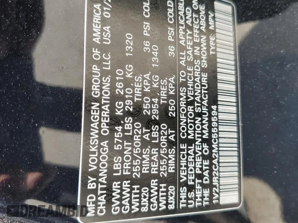 2021 Volkswagen Atlas SE z VIN 1V2JR2CA2MC559594, wystawiony jako Copart lot #59848815 z przebiegiem 34 400 mil mil oraz Szkoda całkowita • Salvage title. Historia ofert i sprzedaży dostępna na DreamBid. Obrazek 13.