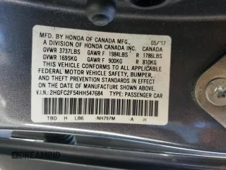 2017 Honda Civic Sedan LX with VIN 2HGFC2F54HH547684, listed as a Copart auction lot 51485985 with 139,066 mi miles and Salvage Title. Bid and sale history available at carsss.com. Image 13.