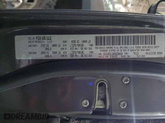 2017 Ram 2500 Tradesman z VIN 3C6UR5CL9HG639020, wystawiony jako Copart lot #47139375 z przebiegiem Nie podano mil oraz Czysty tytuł • Clean title. Historia ofert i sprzedaży dostępna na DreamBid. Obrazek 12.