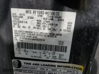 2010 Ford F-150 XL with VIN 1FTFW1EV3AFD37618, listed as a Copart auction lot 52385375 with 232,934 mi miles and Salvage Title. Bid and sale history available at carsss.com. Image 12.