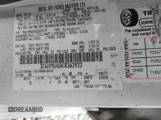 2012 Ford Fusion SEL with VIN 3FAHP0JG0CR363922, listed as a IAAI auction lot 42727491 with 185,806 mi miles and . Bid and sale history available at DreamBid. Image 9.
