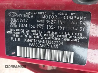 2017 Hyundai Accent SE z VIN KMHCT4AE4HU342234, wystawiony jako IAAI lot #41676466 z przebiegiem 100 897 mil mil oraz . Historia ofert i sprzedaży dostępna na DreamBid. Obrazek 9.