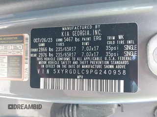 2023 Kia Sorento LX with VIN 5XYRGDLC9PG240958, listed as a IAAI auction lot 42297720 with 27,485 mi miles and . Bid and sale history available at DreamBid. Image 9.