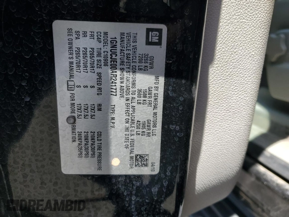 2010 Chevrolet Suburban LT with VIN 1GNUCJE00AR241777, listed as a Copart auction lot 54056355 with 172,439 mi miles and Salvage title. Bid and sale history available at DreamBid. Image 14.