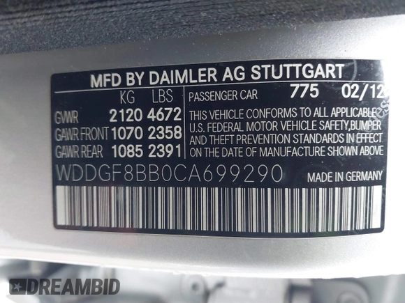 2012 Mercedes-Benz C-Class C 300 Sport with VIN WDDGF8BB0CA699290, listed as a IAAI auction lot 41513208 with 168,352 mi miles. Bid and sale history available at carsss.com. Image 9.