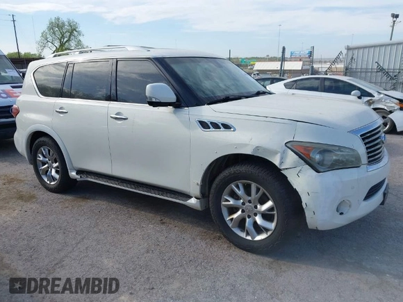 2012 Infiniti QX56 8-passenger with VIN JN8AZ2NC3C9317218, listed as a IAAI auction lot 42068393 with 221,820 mi miles. Bid and sale history available at carsss.com. Image 1.