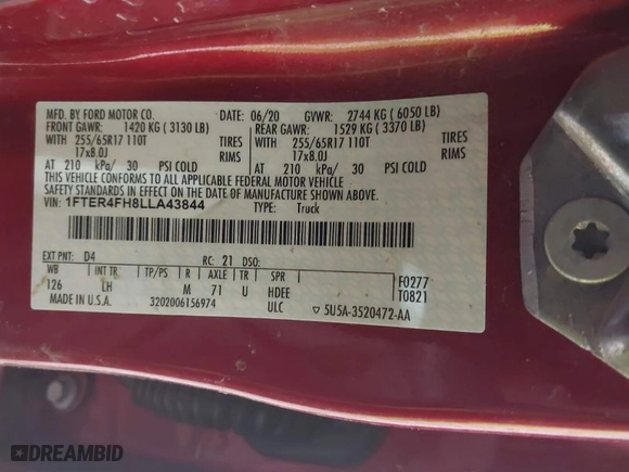 2020 Ford Ranger XL with VIN 1FTER4FH8LLA43844, listed as a IAAI auction lot 41515047 with 87,121 mi miles. Bid and sale history available at carsss.com. Image 9.
