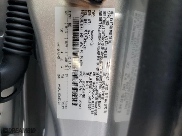 2017 Ford Focus SE with VIN 1FADP3K27HL281159, listed as a Copart auction lot 52916825 with 46,240 mi miles and Salvage Title. Bid and sale history available at carsss.com. Image 12.