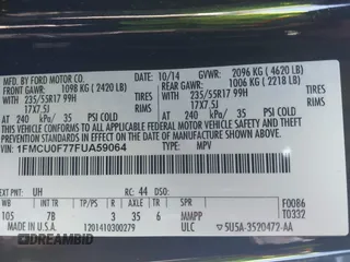 2015 Ford Escape S with VIN 1FMCU0F77FUA59064, listed as a IAAI auction lot 42073045 with 110,405 mi miles and . Bid and sale history available at DreamBid. Image 9.