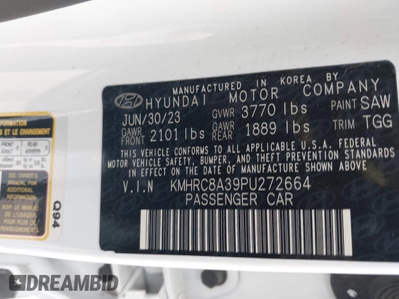 2023 Hyundai Venue Limited with VIN KMHRC8A39PU272664, listed as a IAAI auction lot 41774471 with 25,810 mi miles and . Bid and sale history available at DreamBid. Image 9.