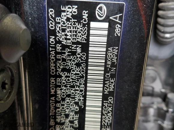 2020 Lexus UX with VIN JTHP3JBHXL2026160, listed as a Copart auction lot 45678145 with 47,783 mi miles and Salvage Title. Bid and sale history available at carsss.com. Image 13.