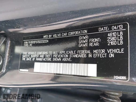 2013 Volvo S60 T5 Premier with VIN YV1612FS7D2232224, listed as a IAAI auction lot 42382432 with 100,274 mi miles and . Bid and sale history available at DreamBid. Image 9.