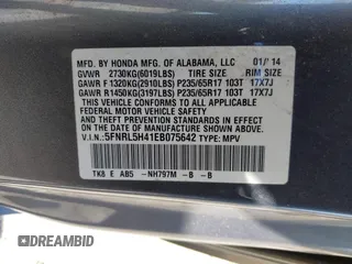 2014 Honda Odyssey EX z VIN 5FNRL5H41EB075642, wystawiony jako IAAI lot #42059718 z przebiegiem 120 817 mil mil oraz . Historia ofert i sprzedaży dostępna na DreamBid. Obrazek 9.