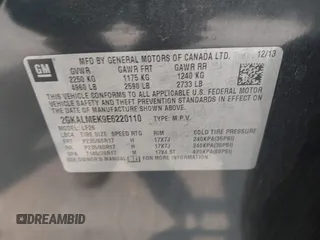 2014 GMC Terrain SLE z VIN 2GKALMEK9E6220110, wystawiony jako IAAI lot #42404244 z przebiegiem 149 173 mil mil oraz . Historia ofert i sprzedaży dostępna na DreamBid. Obrazek 9.