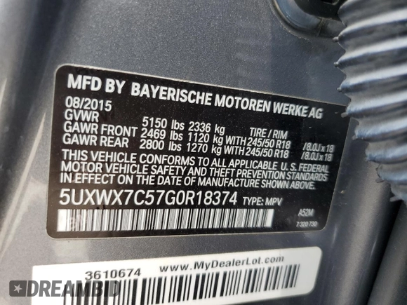 2016 BMW X3 xDrive35i z VIN 5UXWX7C57G0R18374, wystawiony jako Copart lot #54073525 z przebiegiem 138 399 mil mil oraz Szkoda całkowita • Salvage title. Historia ofert i sprzedaży dostępna na DreamBid. Obrazek 13.
