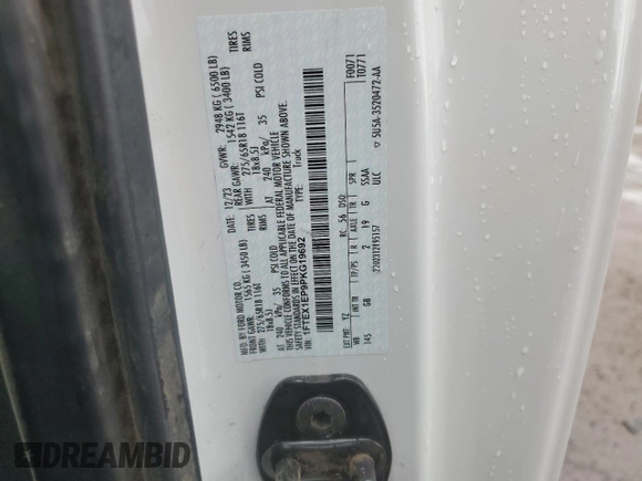 2023 Ford F-150 XL with VIN 1FTEX1EP9PKG19692, listed as a Copart auction lot 55989675 with 26,778 mi miles and Salvage title. Bid and sale history available at DreamBid. Image 12.